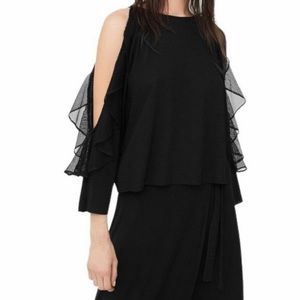 Mango Black Mesh Cold Shoulder Style Top Size Medium